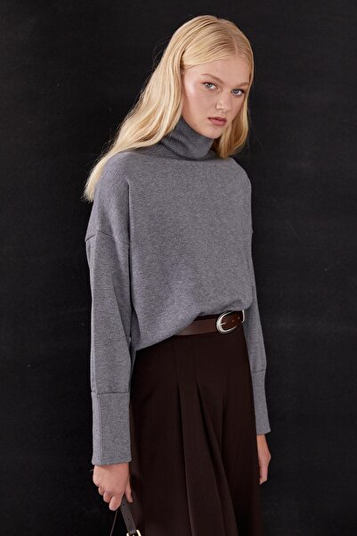 MARKALİSTE Βασικό πλεκτό πουλόβερ με ψηλό λαιμό γκρι