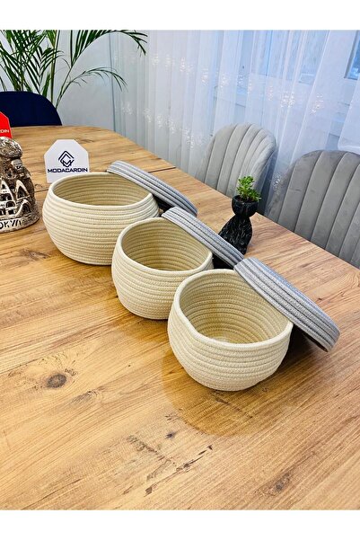 JÜTEX HOME Coș din iută și răchită cu 3 capac - Design special, organizator m...