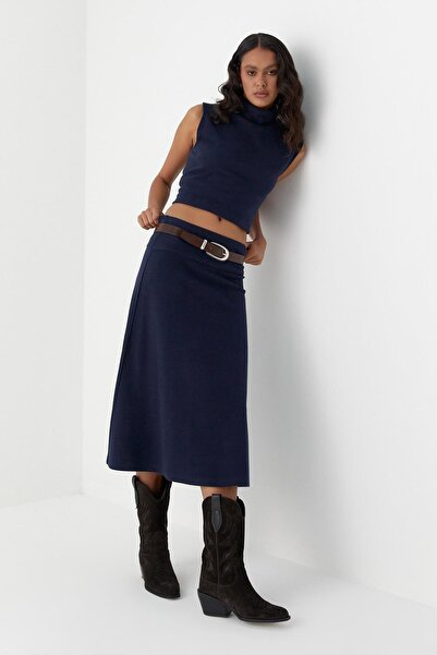 MARKALİSTE Tricotaj Aspect din material subțire Fusta Albastru Marin