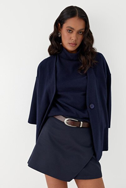 MARKALİSTE Knitwear Look Knitted Kimono Navy Blue