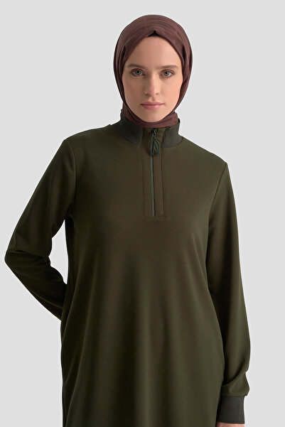 Armine Trend Mock Neck Basic Tunic with Ribbed Sleeves