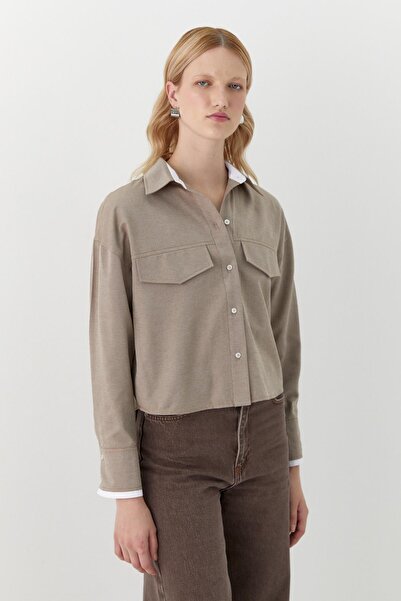 MARKALİSTE Πουκάμισο με λεπτομέρεια τσέπης συνδυασμός υφασμάτων καφέ