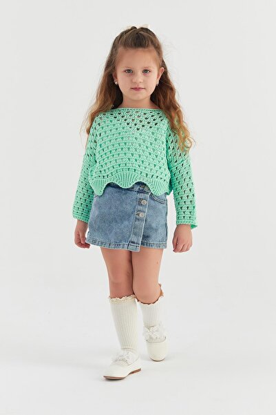 MARKALİSTE Water Green Crop Knitwear Kids Sweatshirt