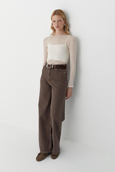 MARKALİSTE Ημιδιαφανές μακρυμάνικο μπλουζάκι εκρού