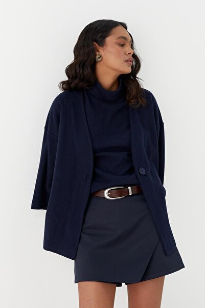 MARKALİSTE Knitwear Look Knitted Kimono Navy Blue