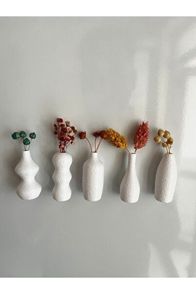 SERÜVENTR Miniflora - 5'li Magnetli Mini Vazo - Beyaz Renk - Buzdolabı Süsü