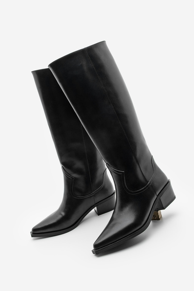 Marjin Γυναικείες μπότες Western χωρίς φερμουάρ με μυτερή μύτη Mivez Μαύρο