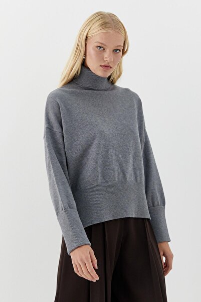 MARKALİSTE Βασικό πλεκτό πουλόβερ με ψηλό λαιμό γκρι