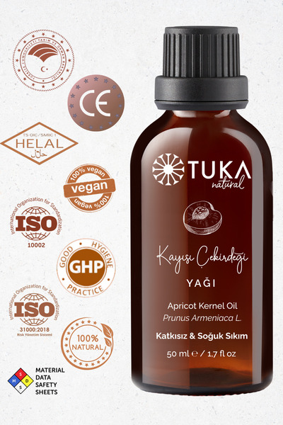 TUKA NATURAL 50 مل زيت نواة المشمش العضوي - معصور على البارد