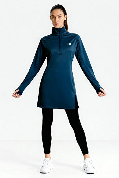TOMMY LIFE Indigo Half Zipper D Mock Neck Standard Fit Women's Athlete Tunic - 97309