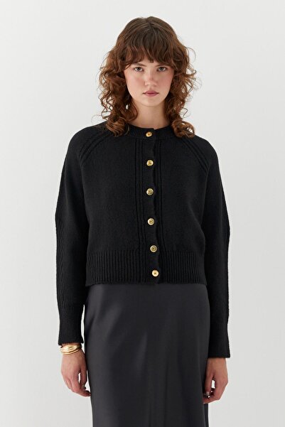 MARKALİSTE Πλεκτό Ζακέτα με Λεπτομέρεια Ραφής Μαύρο