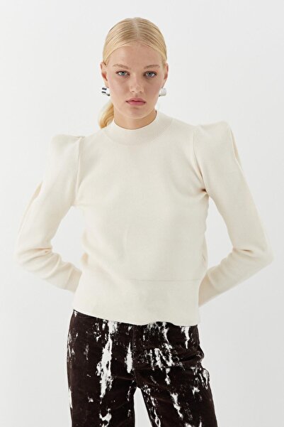 MARKALİSTE Πουλόβερ με ψηλό γιακά φαρδύ βάτα τεμάχια εκρού