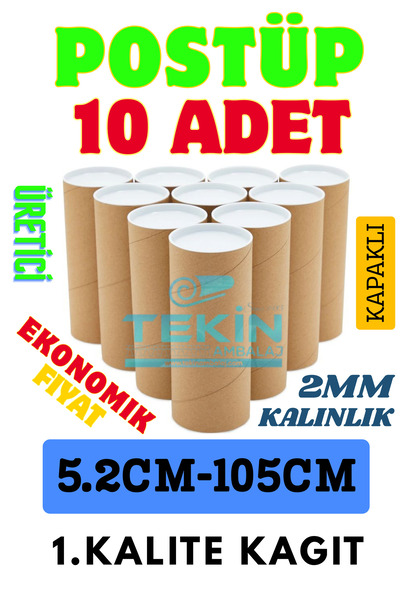 Tekin Ambalaj Postüp Silindir Kutu 52mm x 105cm | 10’lu Karton Rulo Gönderi Tüpü Ekonomik Kargo Kutusu