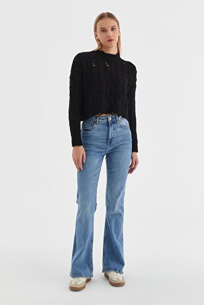 MARKALİSTE Μαύρο Πλεκτό Πουλόβερ - Μοτίβο Καστόρι