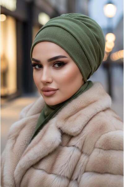 Aişe tesettür Khaki Knitwear Scarf Hijab Bonnet