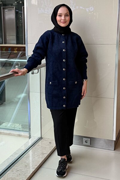 Nuss Angora Cardigan with Front Snap Button Pocket Detail