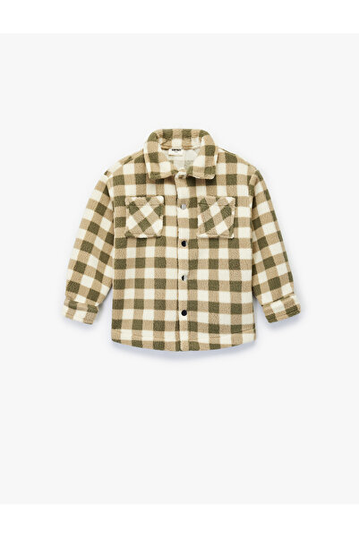 Koton Jachetă cămașă din lână în carouri cu mâneci lungi și nasturi