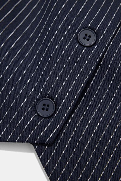 W Collection Dark Blue V-Neck Buttoned Vest