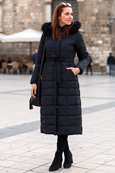 Barbora Denný zimný celoplošný nafukovací dámsky kožušinový čierny kabát