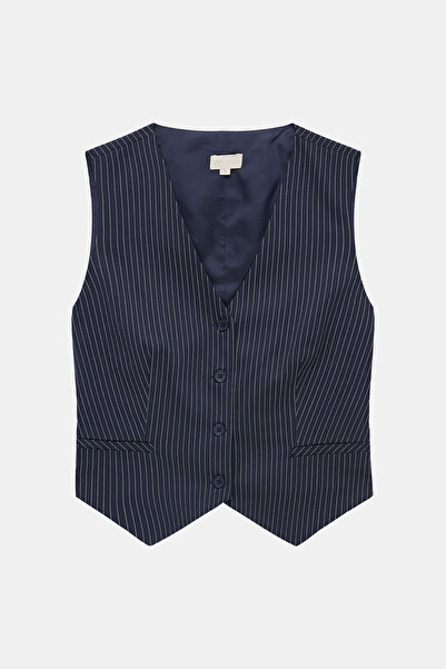 W Collection Dark Blue V-Neck Buttoned Vest