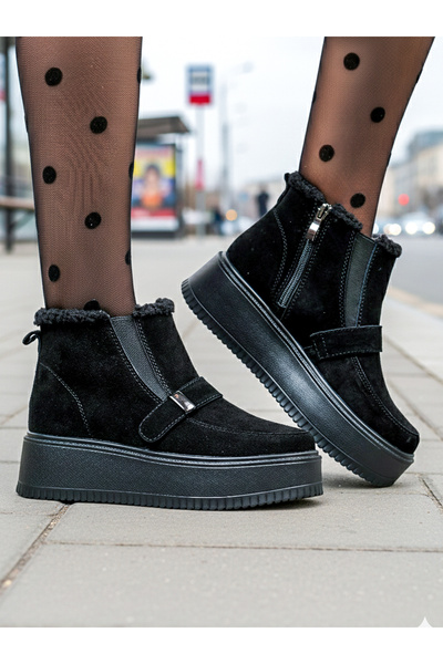 starlike Γυναικείες μπότες από μαύρο σουέτ δέρμα T6078