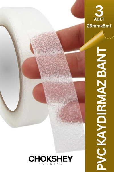 Onba Şeffaf Kaydırmaz Bant Merdiven, Zemin, Banyo ve Havuz Kenarı Güvenlik Bandı 25mmx5mt - 3 Adet