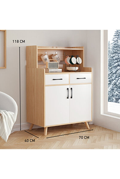 AGD Coffee Corner Cabinet, Kitchen Sideboard with 2 Doors and 2 Drawers, Suitable for Kitchen, Living Ro