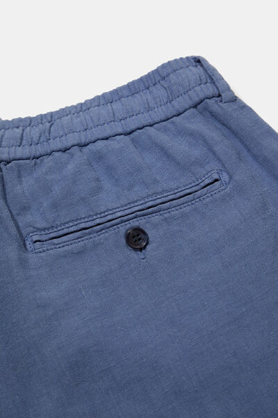 W Collection Blue Linen Lace-Up-Zippered Bermuda