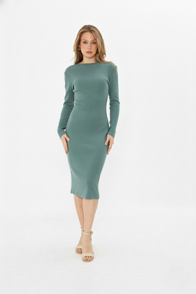 ESPİNA Women's Half-Neck Bodycon Long Sleeve Knitted Camisole Dress - Mint