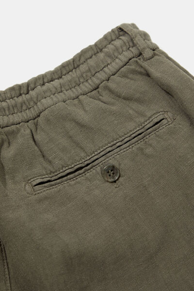 W Collection Green Linen Lace-Up Zippered Bermuda