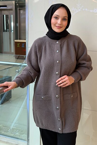 Nuss Angora Cardigan with Front Snap Button Pocket Detail