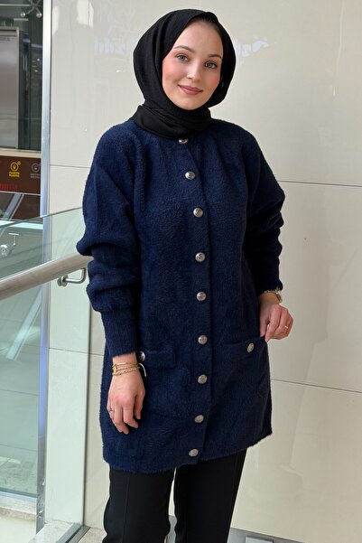 Nuss Angora Cardigan with Front Snap Button Pocket Detail