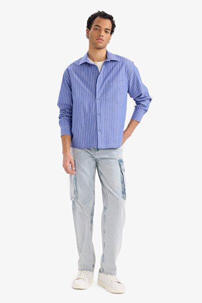 WE AND ME Синьо-біла смугаста сорочка з довгими рукавами, 100% бавовна, чоловіча