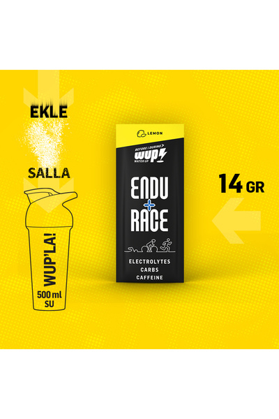 Water Up WUP Endu+Race, Sodyum, Potasyum, Magnezyum, Kafein, Limon Aromalı, 15 Saşe Toz Efervesan