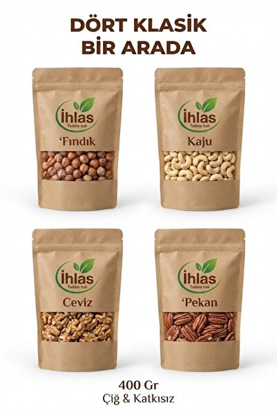 İhlas Karışık Kuruyemiş Seti Premium 4'lü Çiğ Fındık Kaju Ceviz Pekan 400 Gr Katkısız