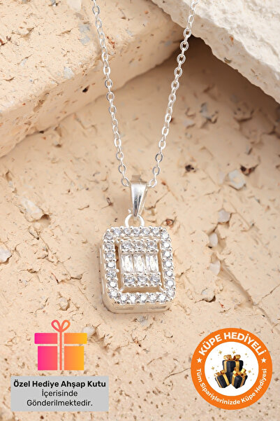Lucente Jewellery 925 Ayar Hediye Kutulu Baget Taşlı Tek Taş Pırlanta Modeli ...