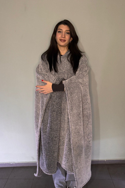 Nuvy Giyilebilir Hoodie Battaniye Gri