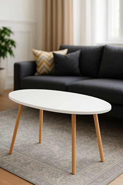 PEKA Dekoratif Elips Orta Sehpa Ahşap Ayaklı Şık Tasarım