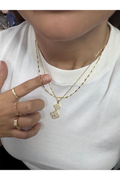 DGK COLLECTİON 14K gold renk çelik vip seri,çifte şans, kombin 2’li kolye 🌸