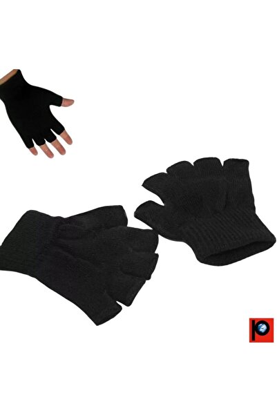 PAKER GİYİM قفازات تريكو شتوية محبوكة نصف إصبع بدون أصابع للجنسين باللون الأسود