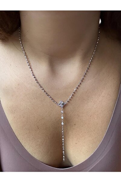 DGK COLLECTİON Gümüş renk zirkon taşlı,lazer yonca detaylı Y form tasarım kol...