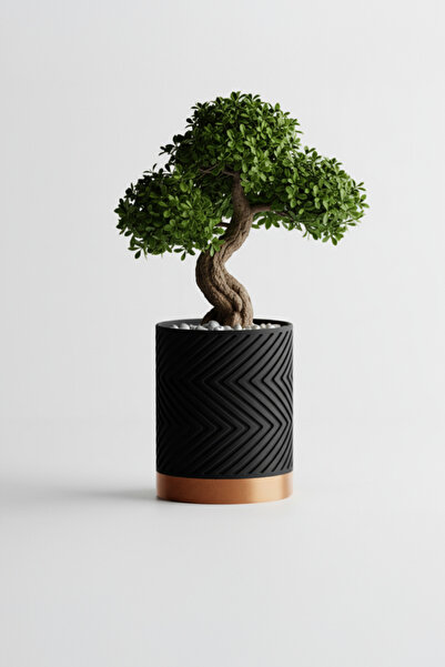 OEM Ghiveci Inalt Geometric Luxe – Culoare Midnight Black & Copper Gold