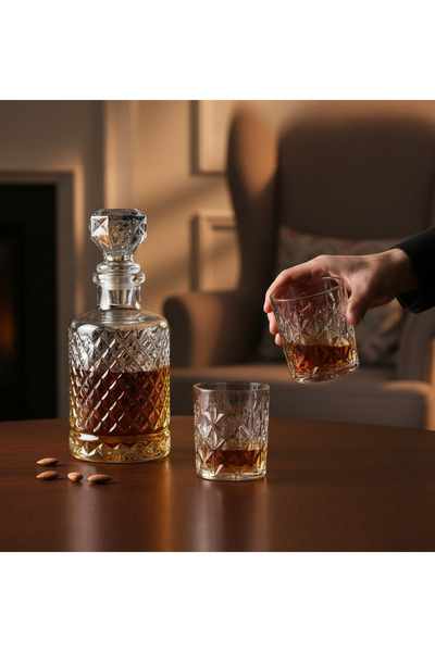 ODİ HOME Cam Karaf Sürahi Ve 2'li 300 ml Bardak Seti Su Meşrubat Viski Şişesi 1200 ml