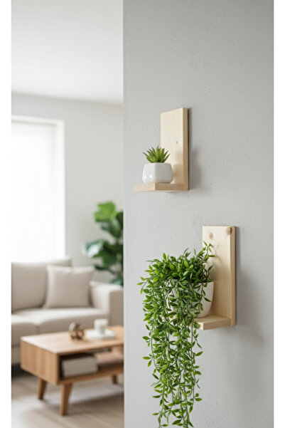 ARÇAMU DİZAYN İkili Dekoratif Ahşap L Raf (Çiçek Hediyeli)