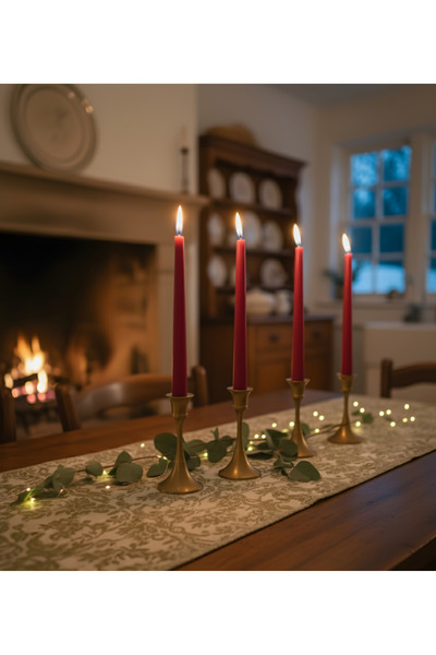 AY HOME 4 Adet Kırmızı Renk Silindir Konik Şamdan Mum
