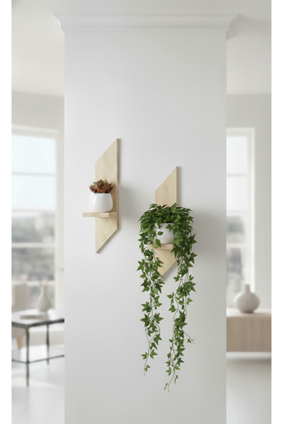 ARÇAMU DİZAYN 2'li Modern Ahşap L Raf (Çiçek Hediyeli)