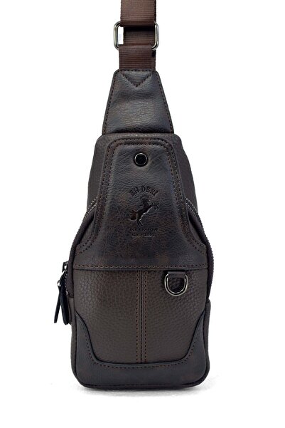 en deri Men's Brown 7044 Model Adjustable Cross Strap Shoulder Bag