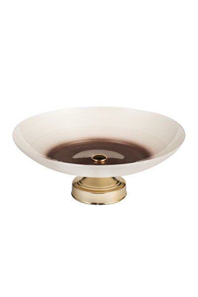 HIC Glass dessert serving dish with base 40 cm beige with brown