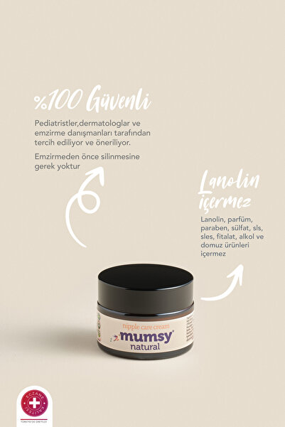 Mumsy Natural Göğüs Ucu Kremi 30 ml | Organik Bitkisel Formül Çatlak ve Tahriş Karşıtı, Dermatolojik Onaylı