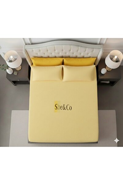 She&Co Set of 2 Double Oversize Elastic Sheets and Pillowcases - Yellow (180X200 cm 30 cm)